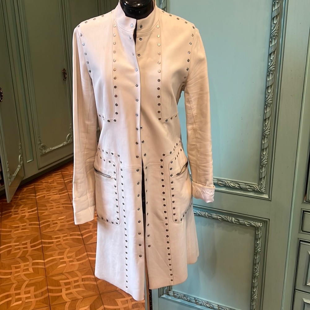 Celine leather long jacket, off white color, size 40